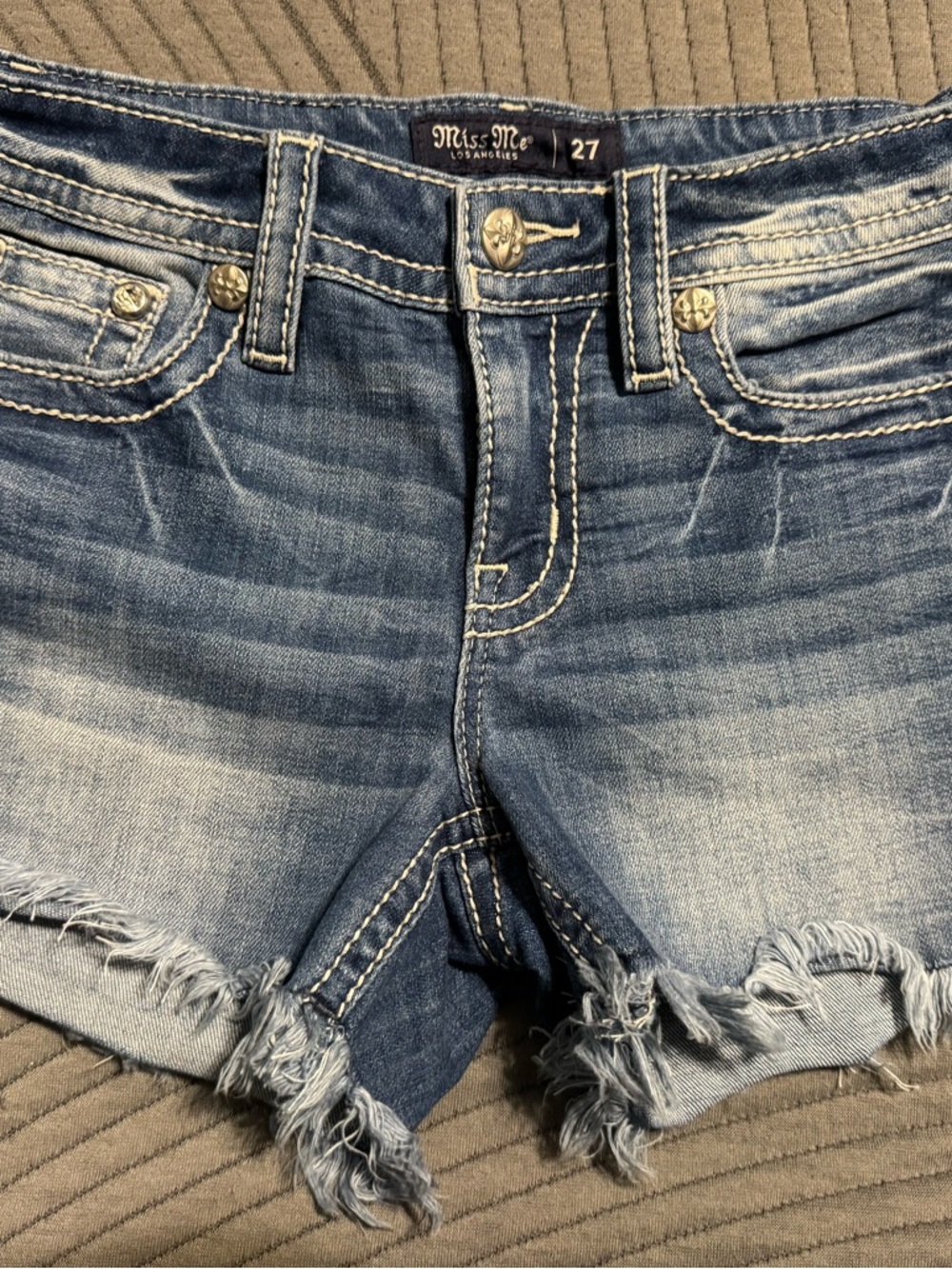 Miss Me Blue Washed Frayed Denim Shorts